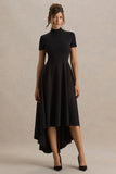 Bellona Black High Neck High Low Midi Dress