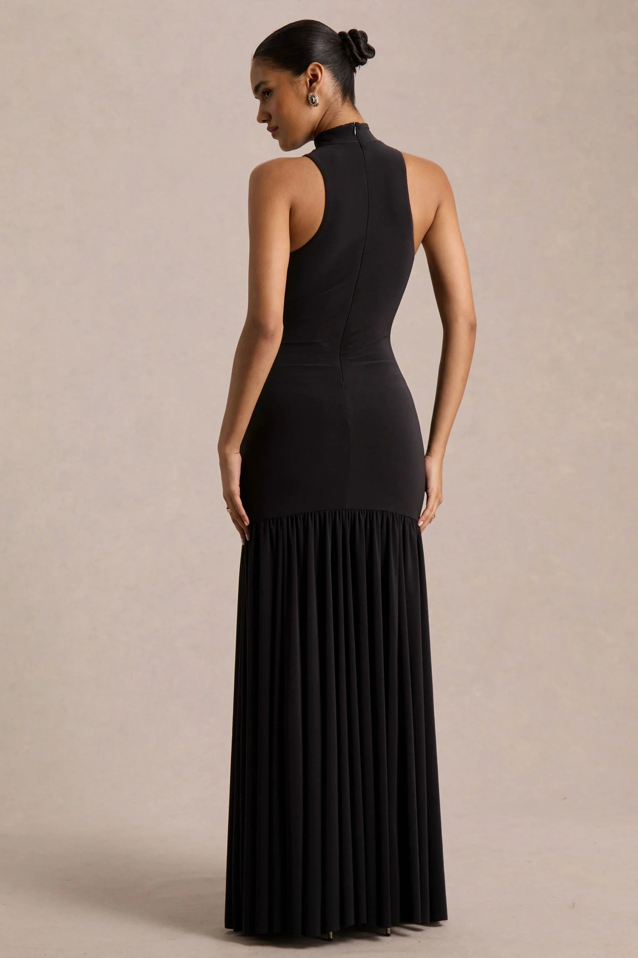 Tasmin Black High Neck Maxi Dress With Drop Waist