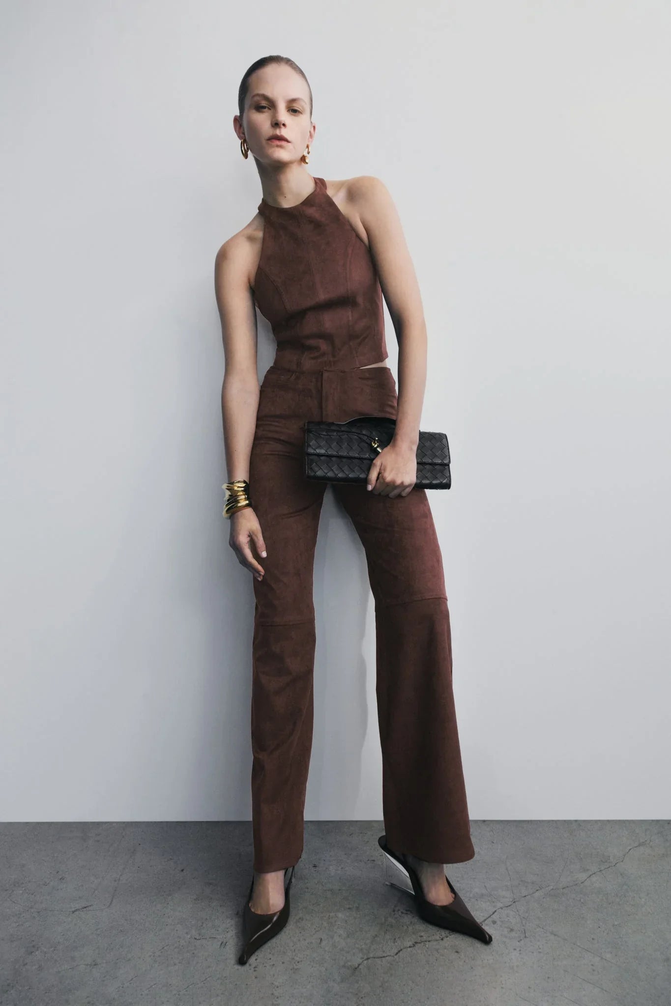 Logan Faux Suede Halter Top Dark Chocolate