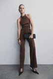 Logan Faux Suede Halter Top Dark Chocolate