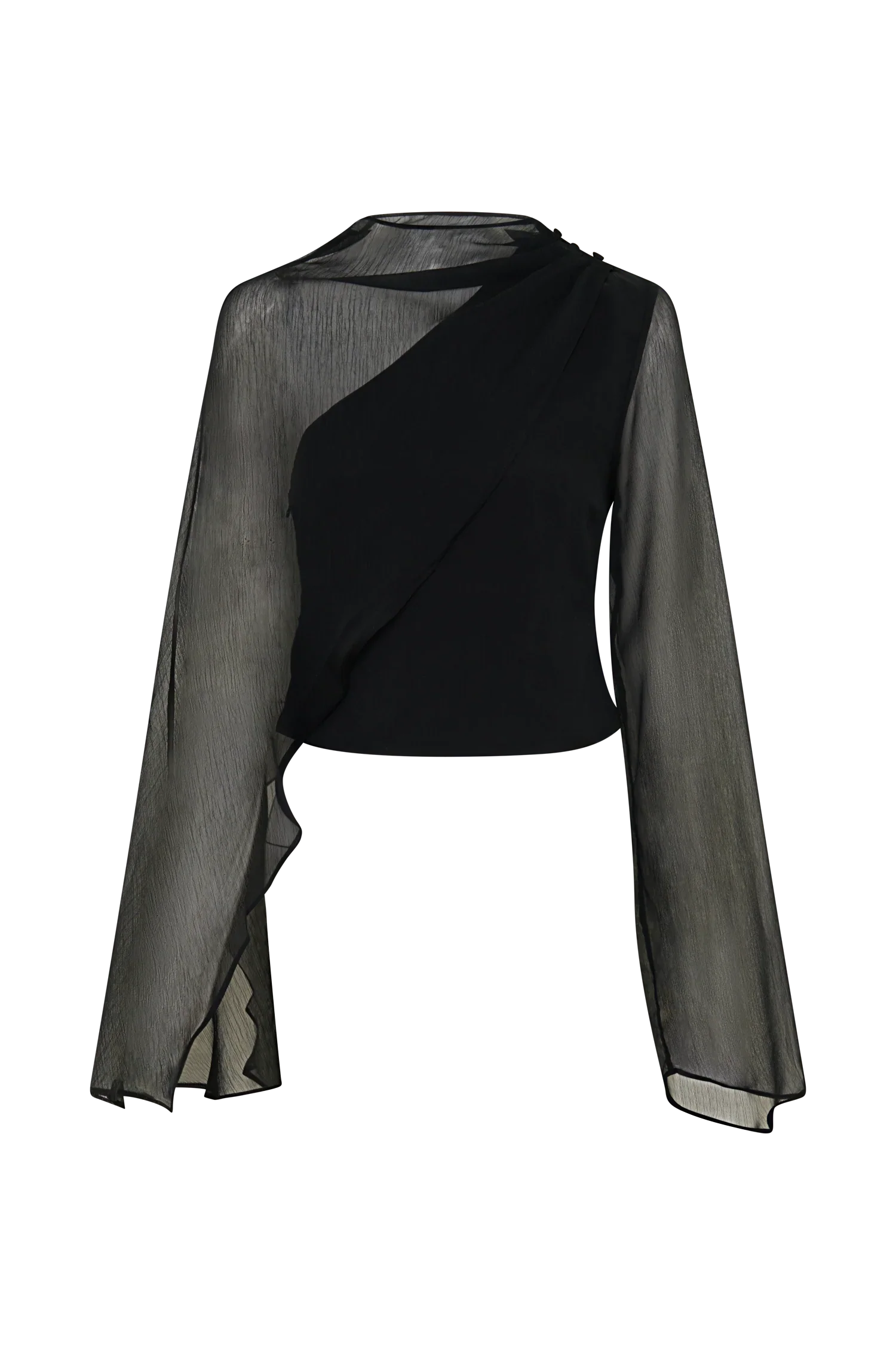 Ida Sheer Asymmetrical Long Sleeve Cape Black