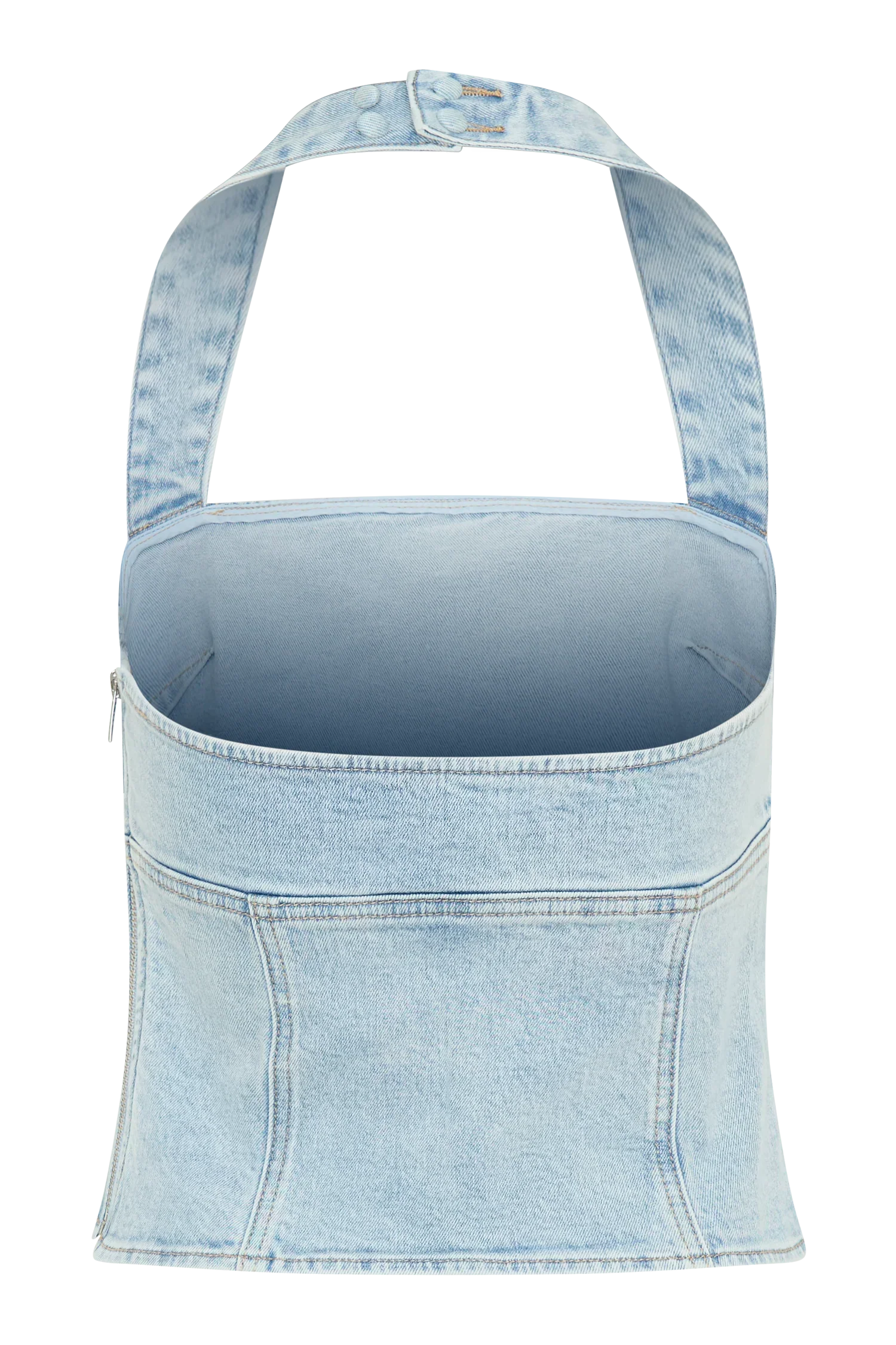 Dayna Denim Halter Top Light Blue