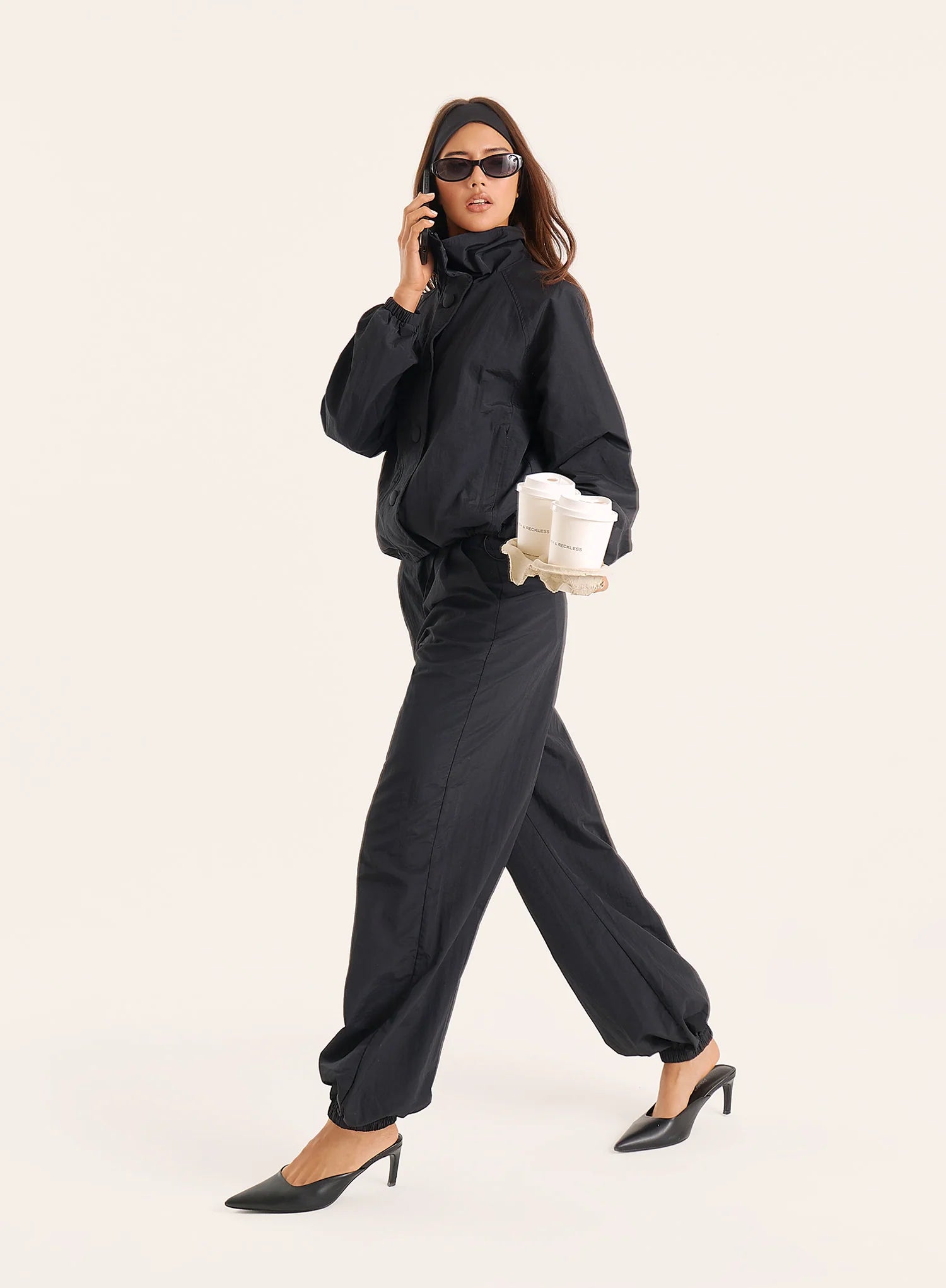 Black Balloon Leg Parachute Joggers