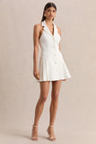 Valetta White Plunge Neck Tailored Mini Dress