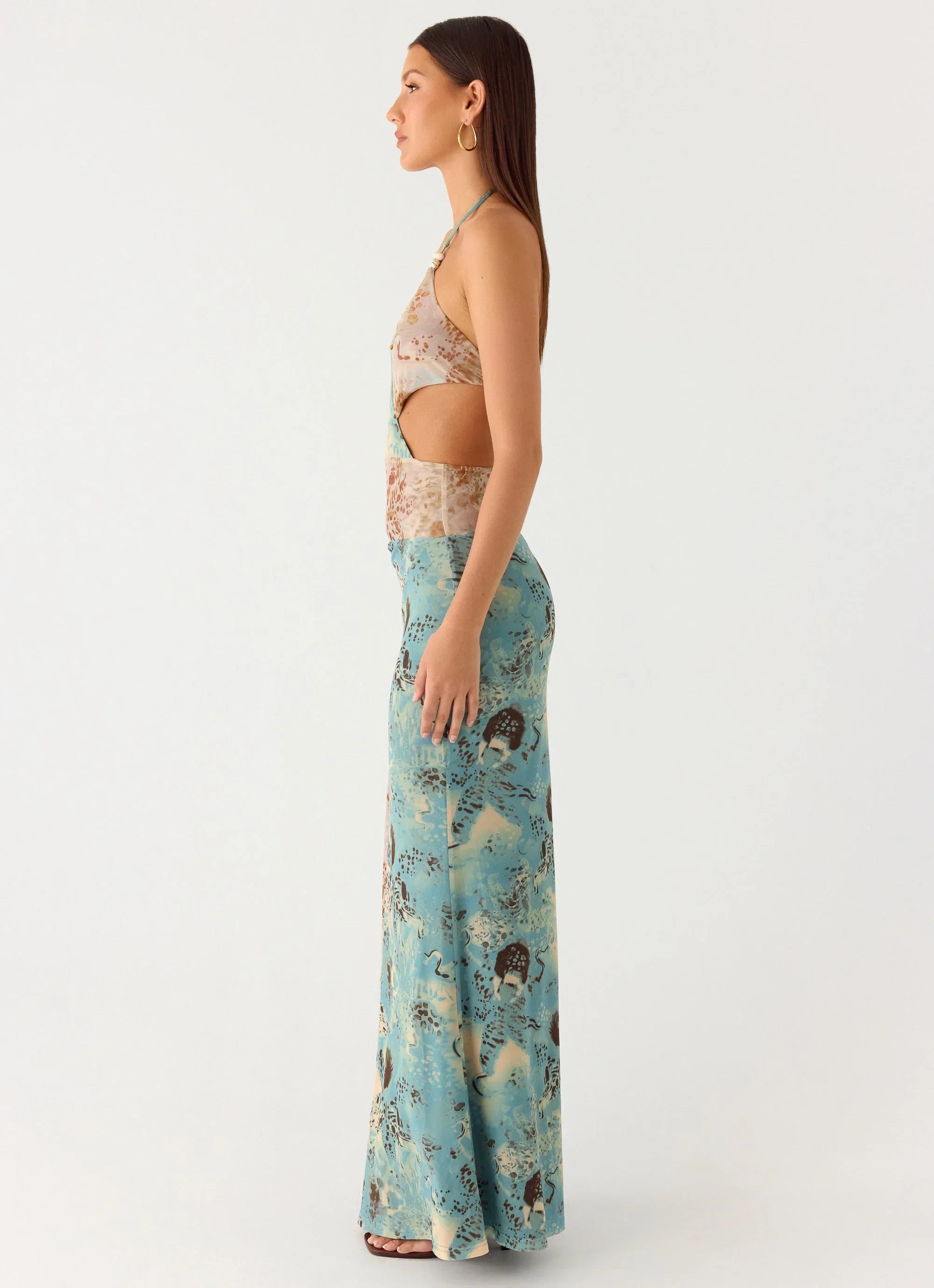 Rebel Beaded Maxi Dress Aqua Blur