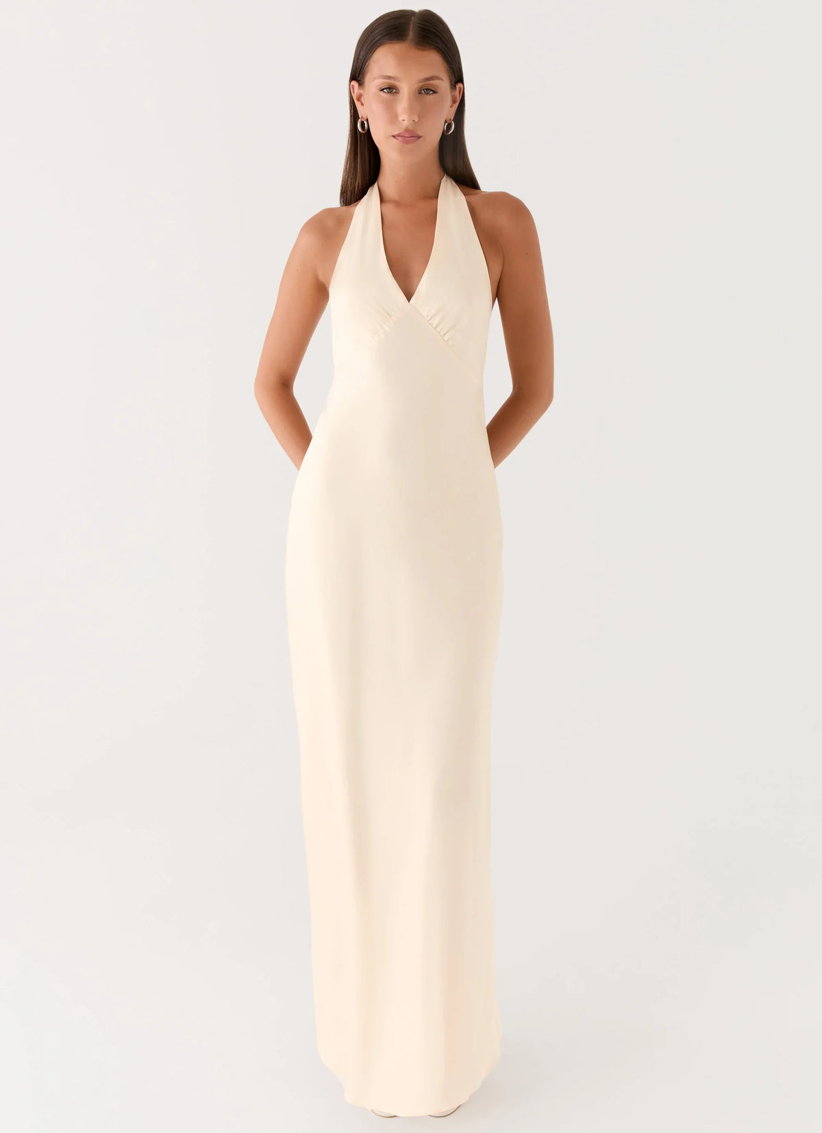 Heavy Hearted Satin Maxi Dress Pearl
