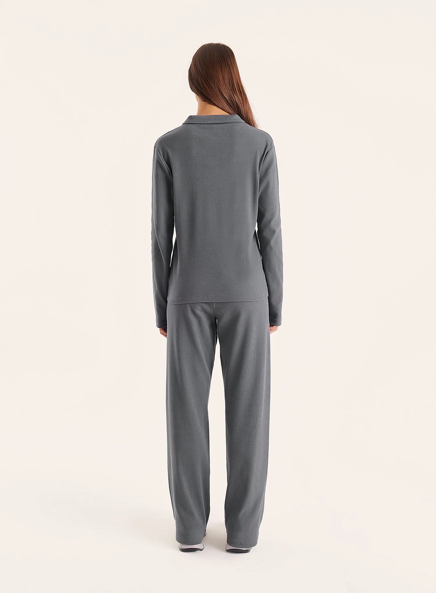 Dark Grey Fine Ribbed Jersey Long Sleeve Top