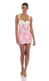 Two Tone Floral Mesh Bodycon Dress in Pink
