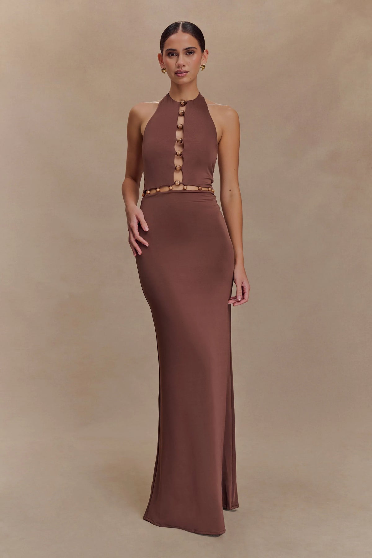 Albion Beaded Slinky Maxi Dress Chocolate
