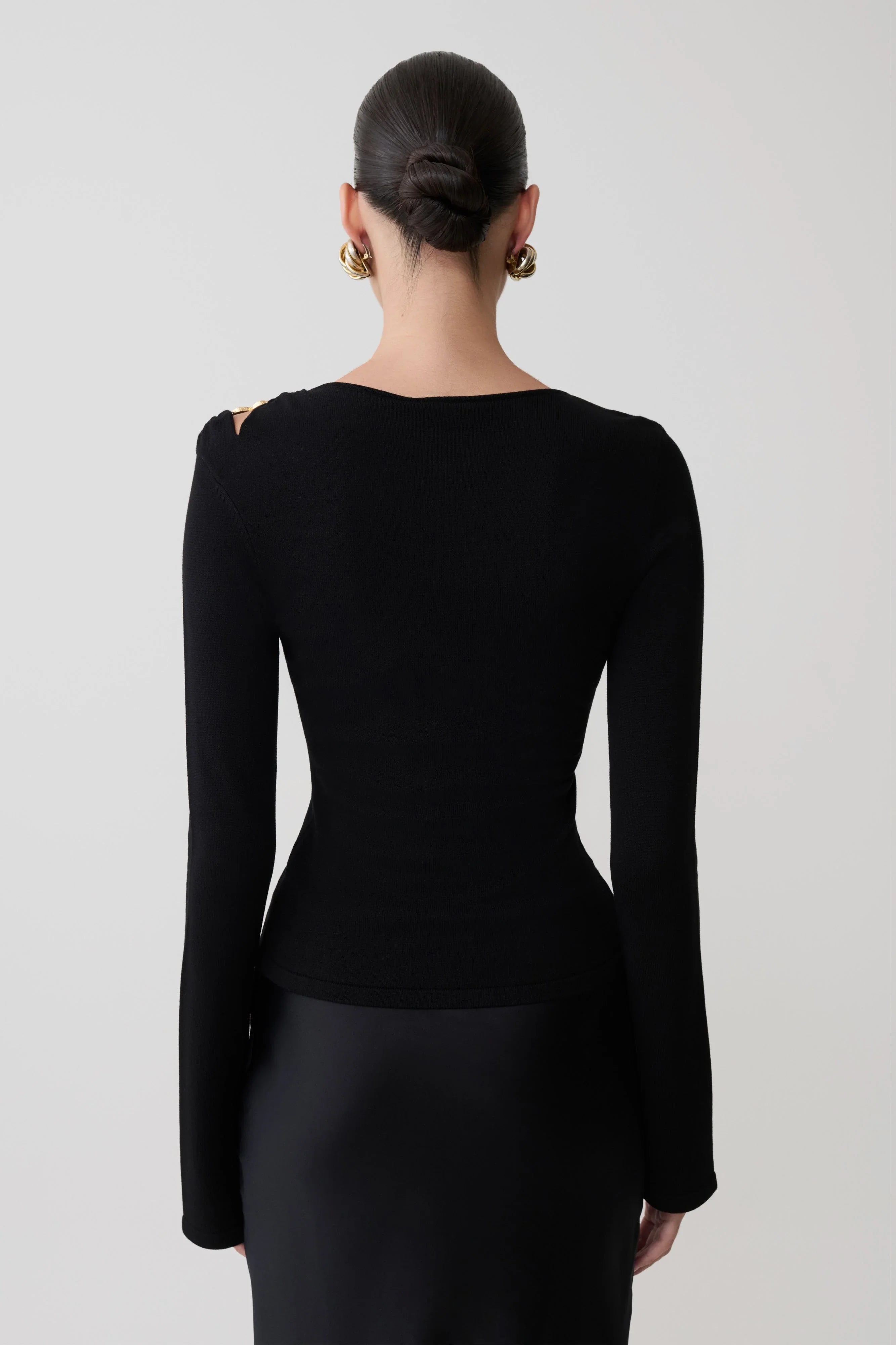 Ricky Knit Long Sleeve Longline Top Black