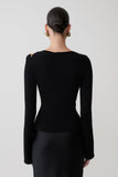 Ricky Knit Long Sleeve Longline Top Black