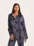 Navy Paisley Print Satin Shirt