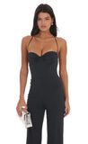 Open Back Bodycon Jumpsuit in Black
