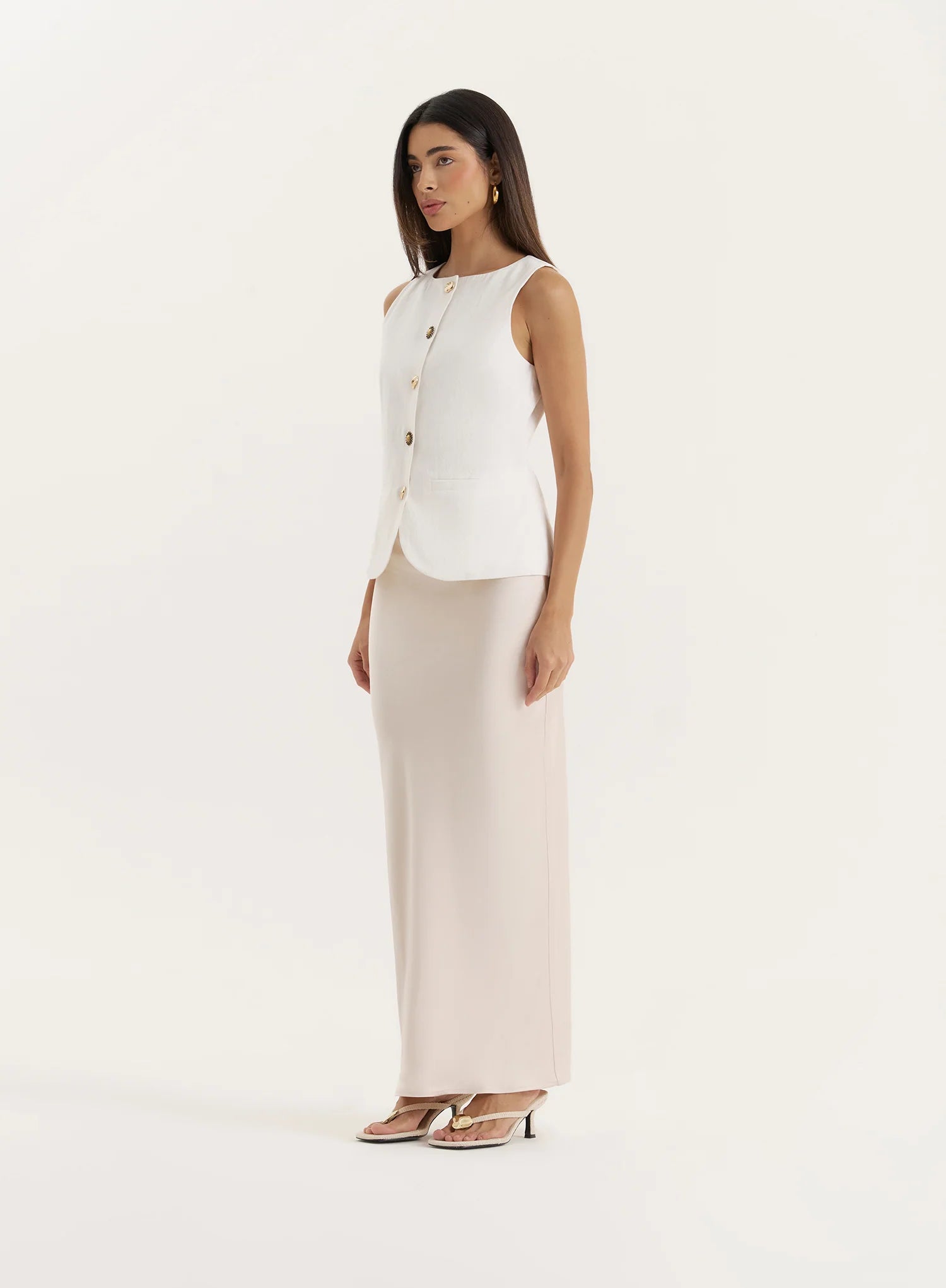 White Contrast Gold Button Tailored Waistcoat