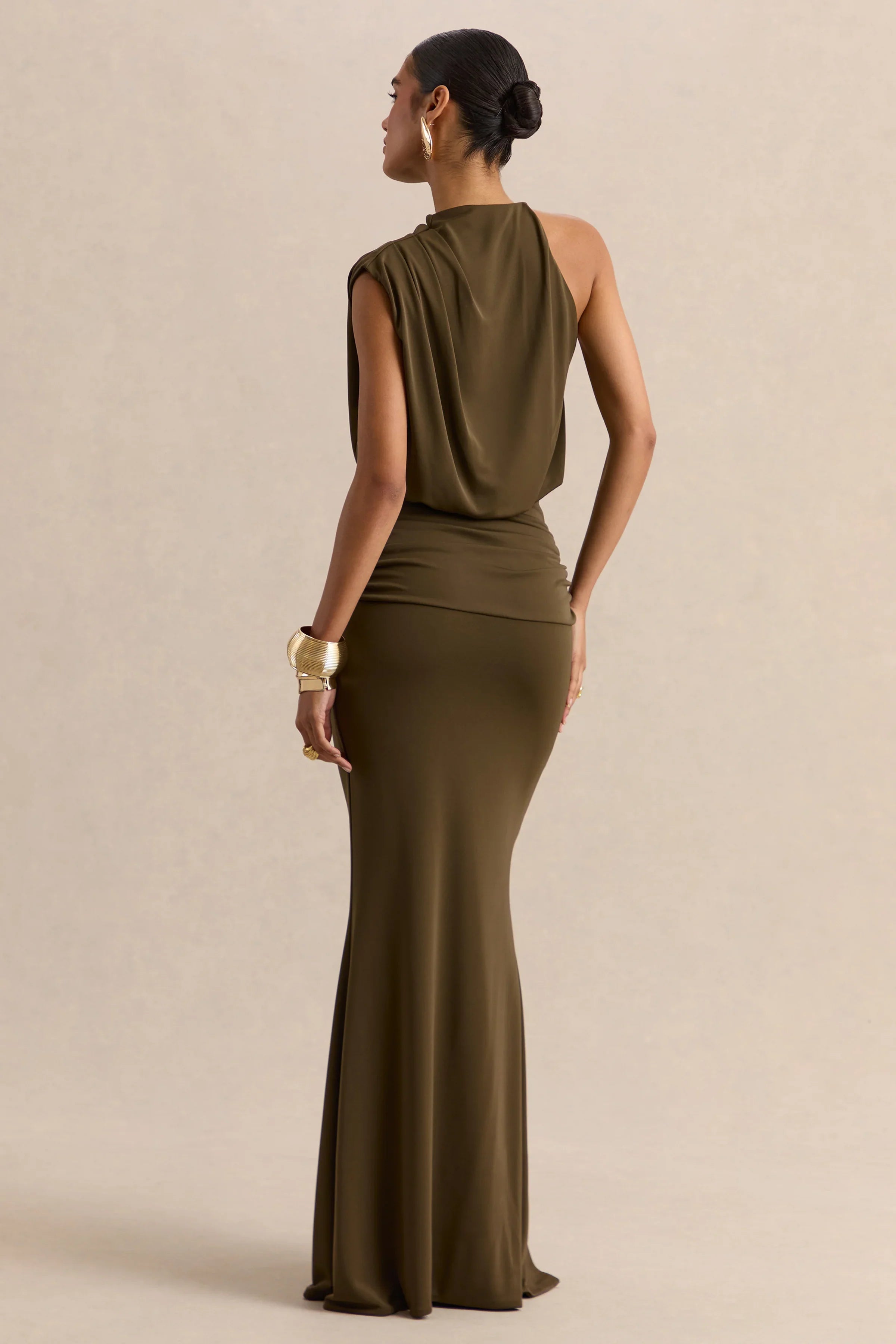 Umaira Khaki High Neck Maxi Dress