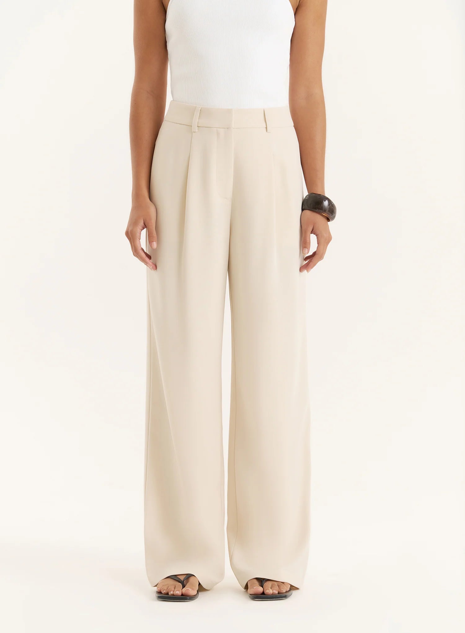 Cream Tailored Wide Leg Trousers