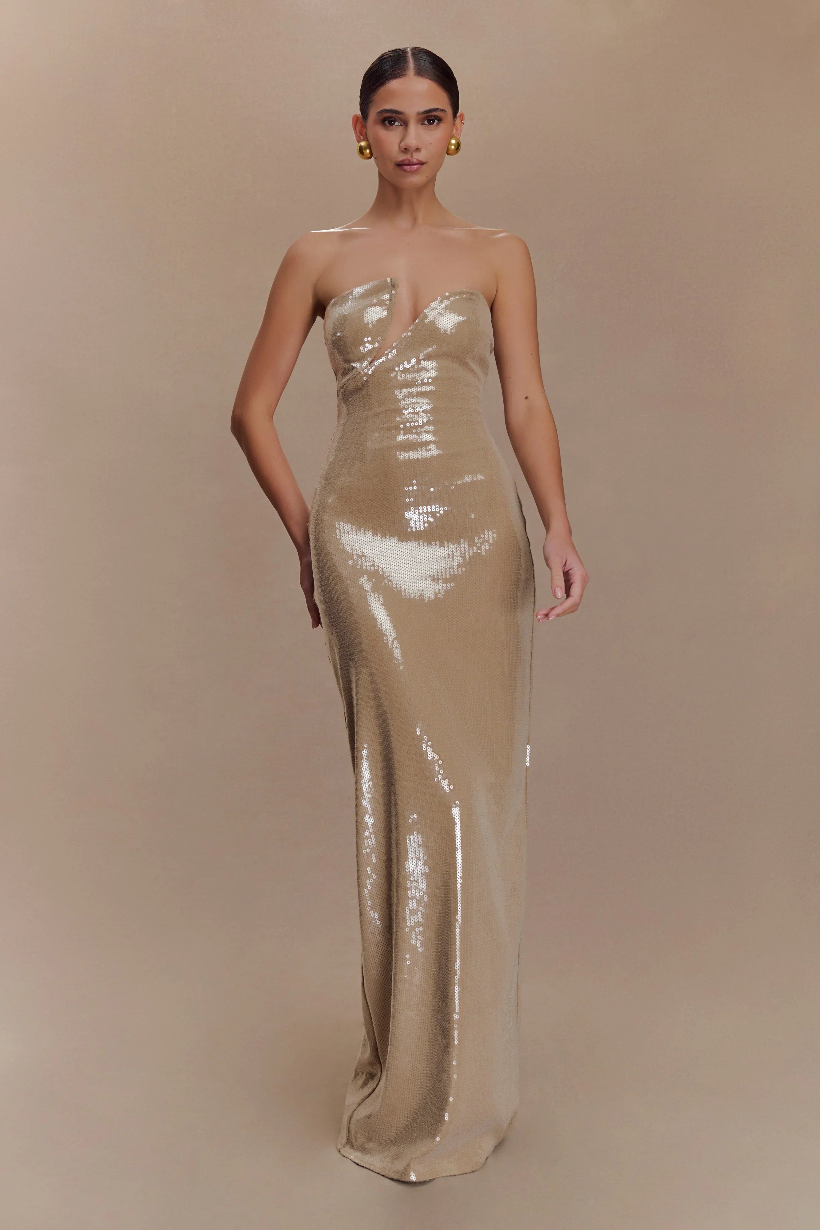 Winston Strapless Sequin Maxi Dress Taupe