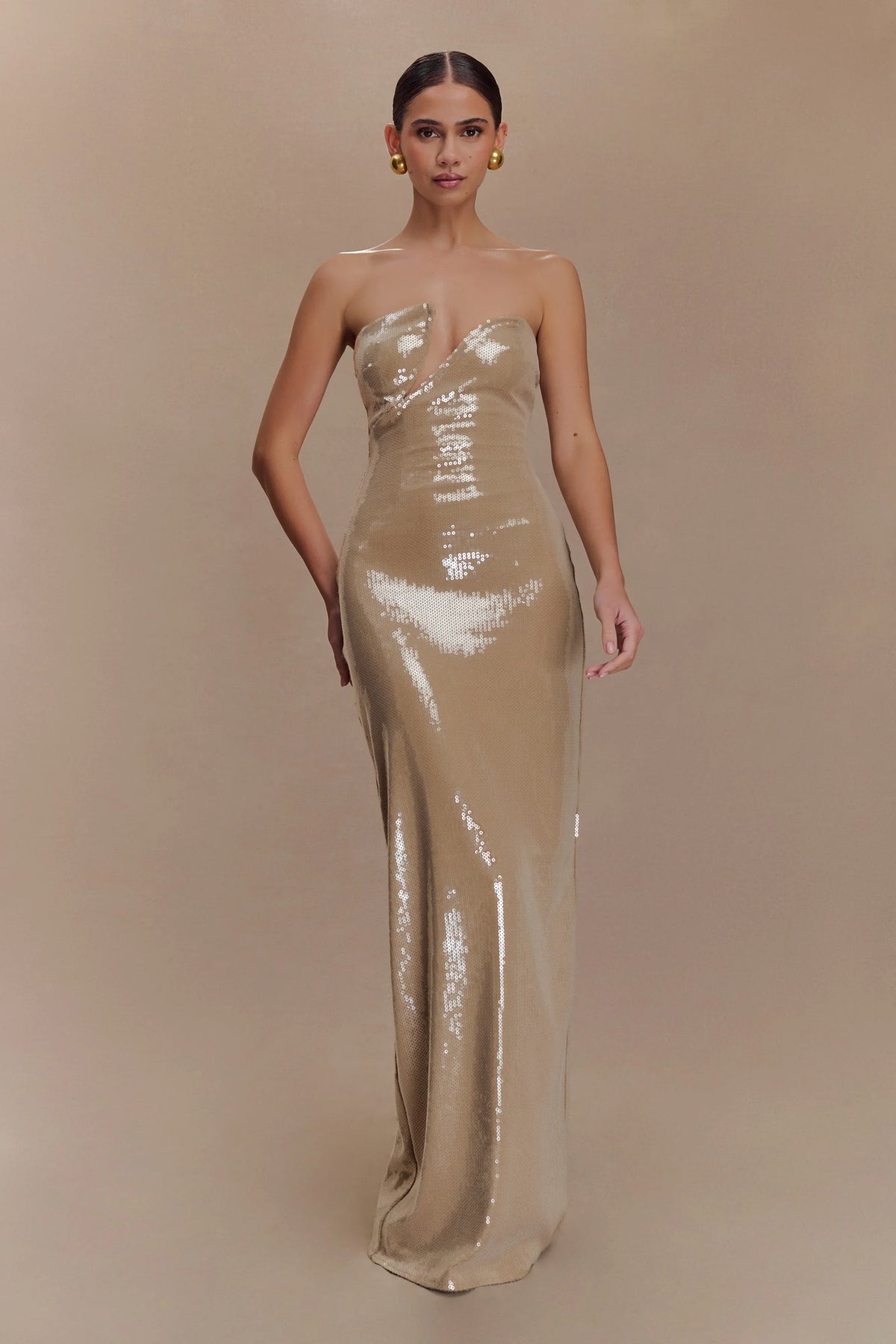 Winston Strapless Sequin Maxi Dress Taupe