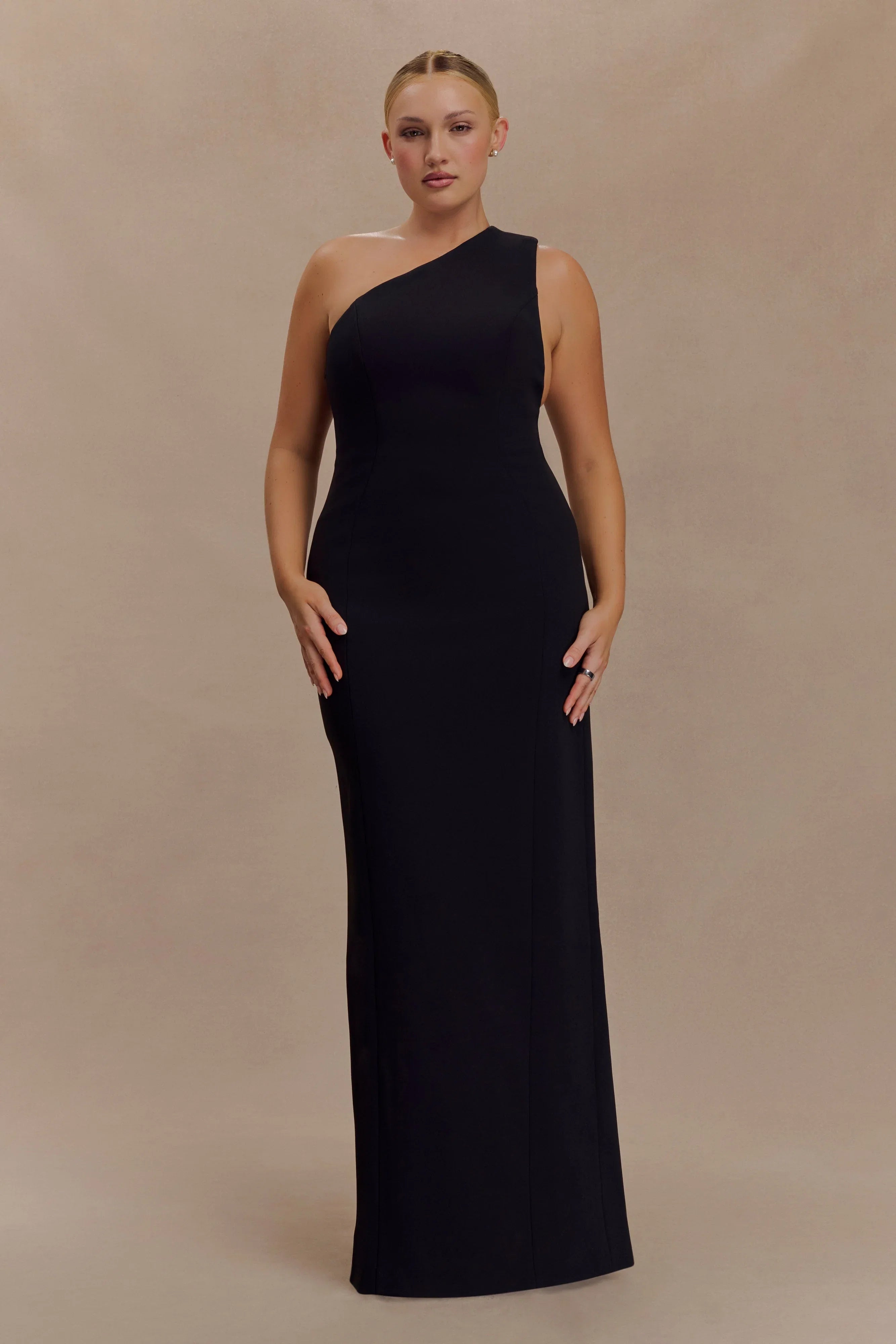 Milena One Shoulder Crepe Maxi Dress Black