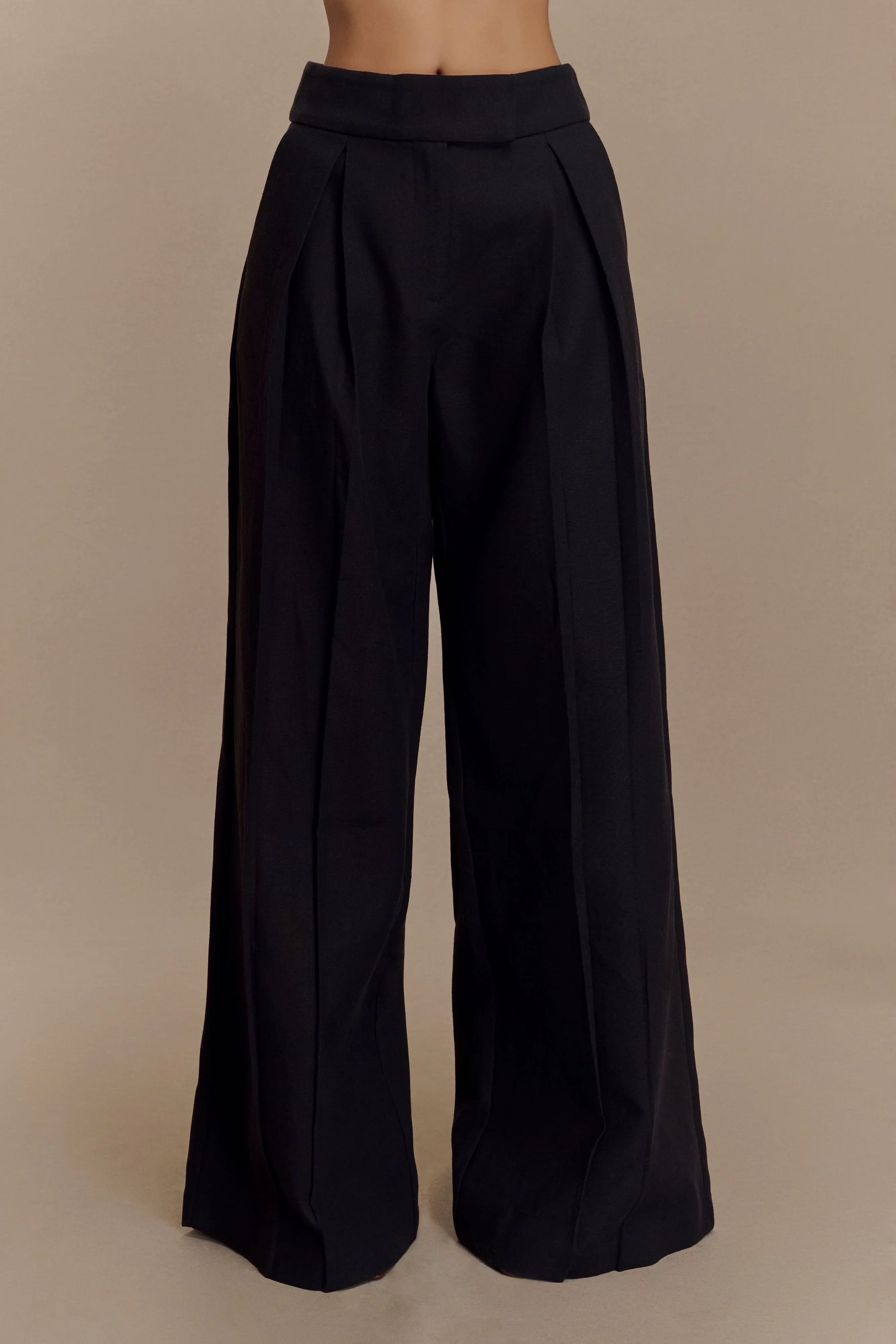 Raya Mid Rise Wide Leg Linen Pant Black