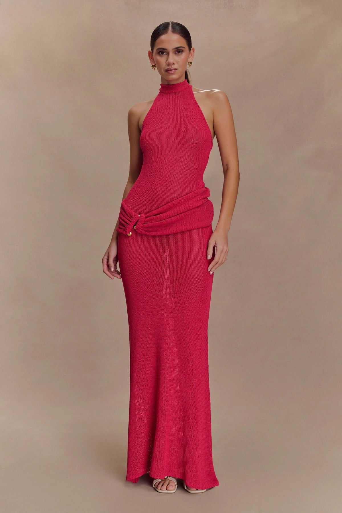 Reece Halter Knit Maxi Dress Dragonfruit