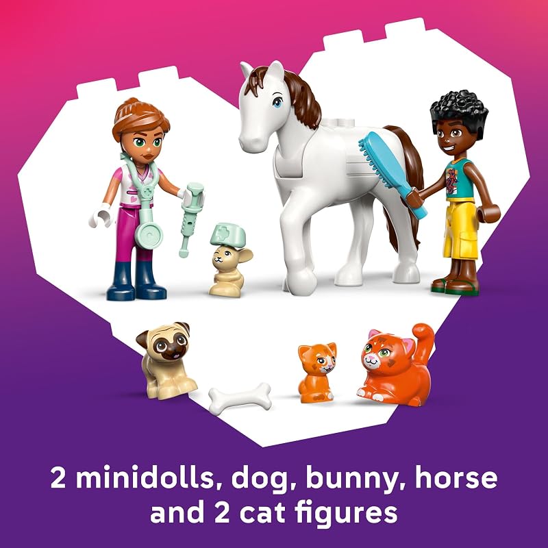 LEGO Friends Animal Vet Clinic Building Toy Playset for Preschool Girls Boys Ages 4 Gift for Birthdays W Valeria Zac Minidolls 5 Toy Pets Accessories 42696