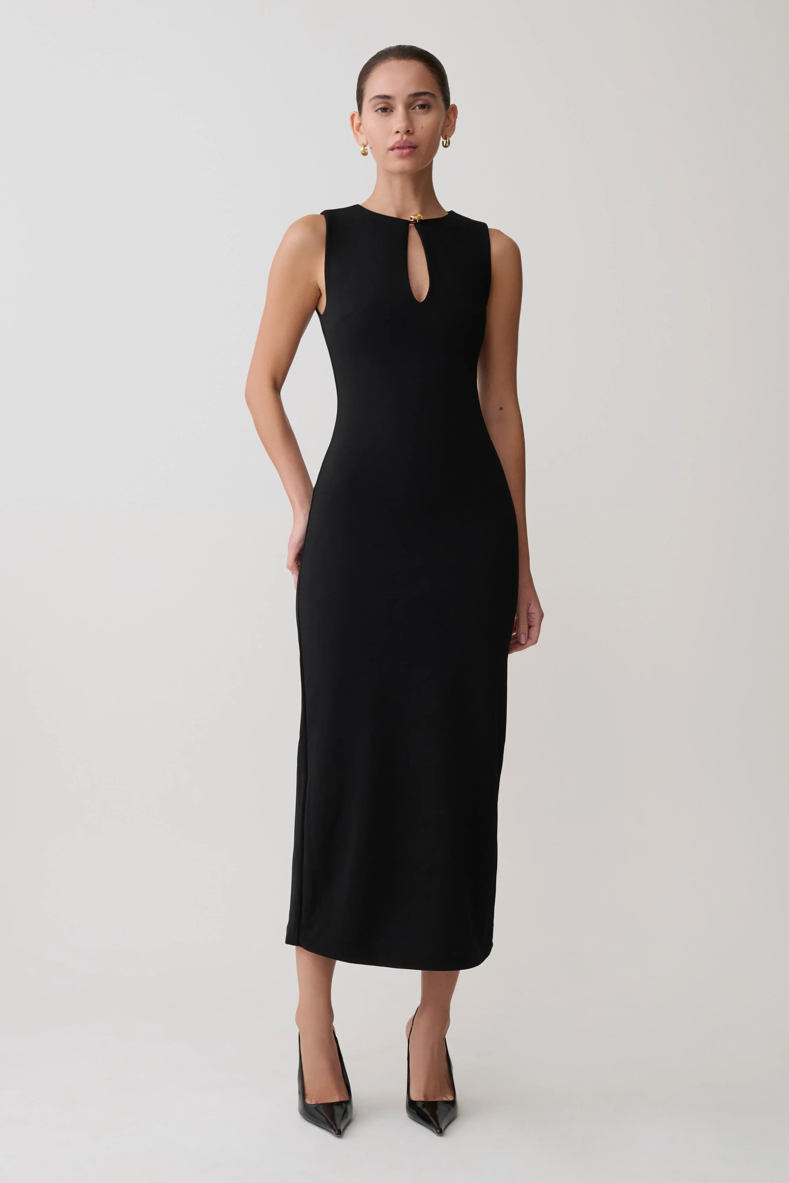 Norah Sleeveless Crepe Midi Dress Black