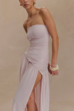 Bex Strapless Slinky Maxi Dress With Split Pale Pink