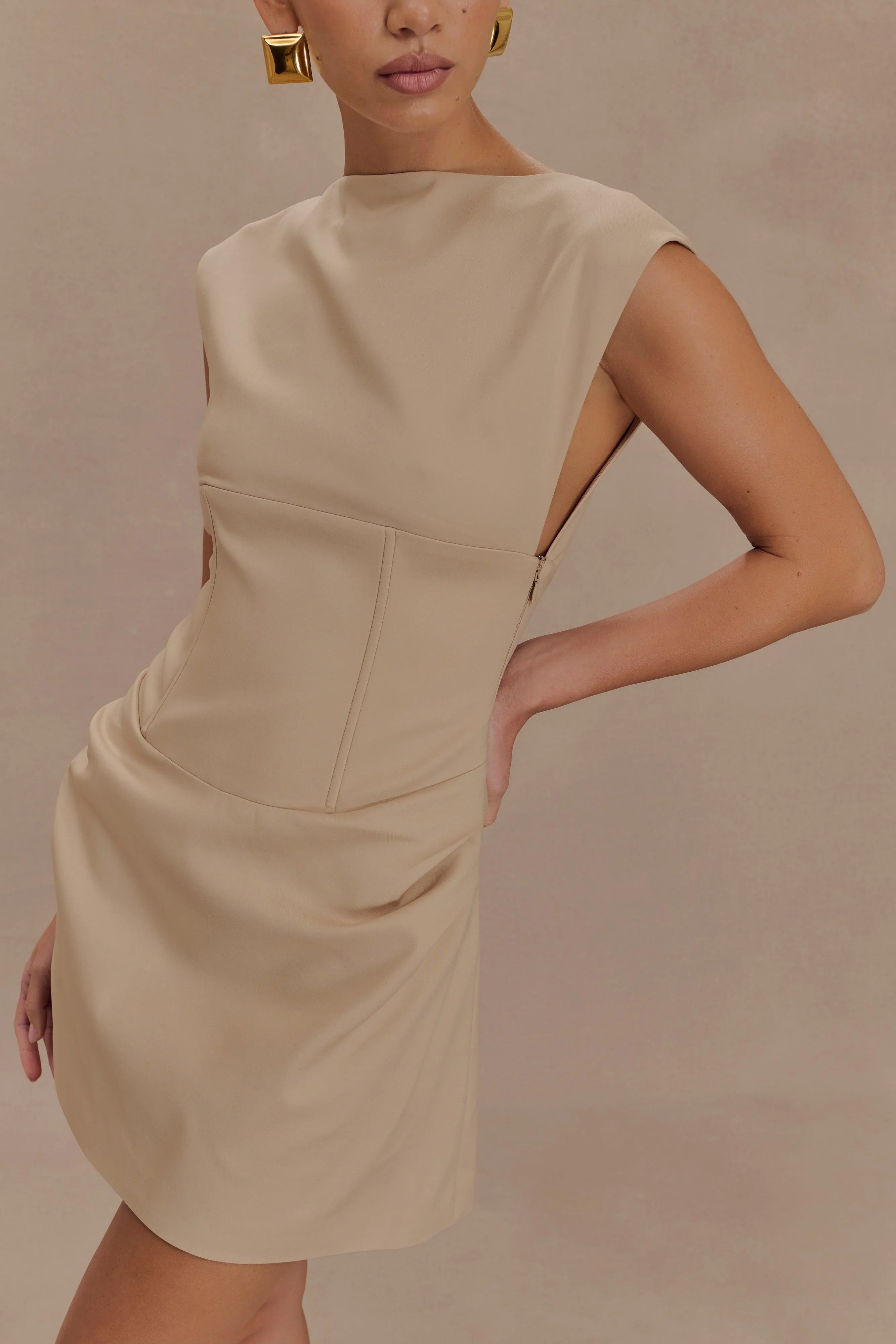Doris Sleeveless Mini Dress Camel