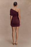 Dallas One Shoulder Mesh Mini Dress Mahogany