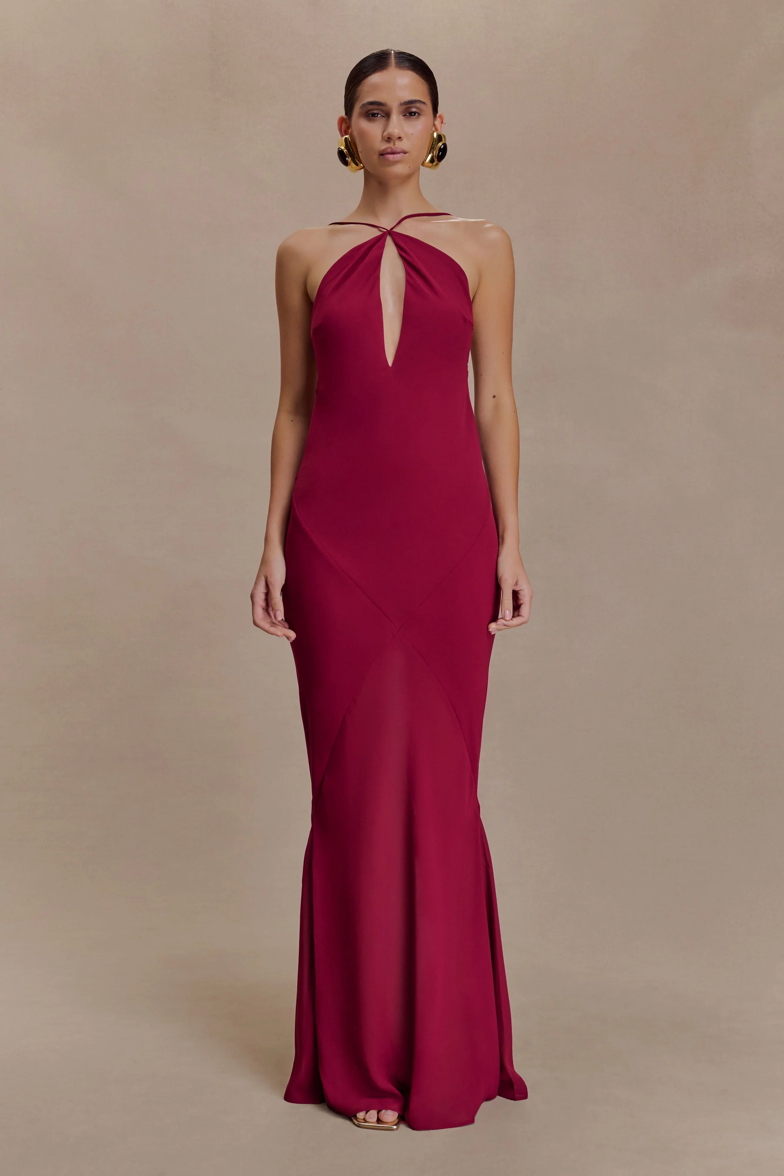 Nerea Slip Halter Maxi Dress Cherry Red