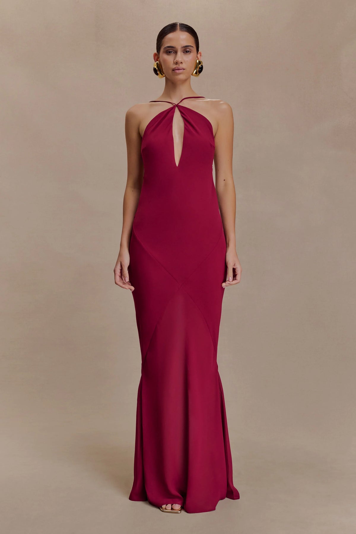 Nerea Slip Halter Maxi Dress Cherry Red