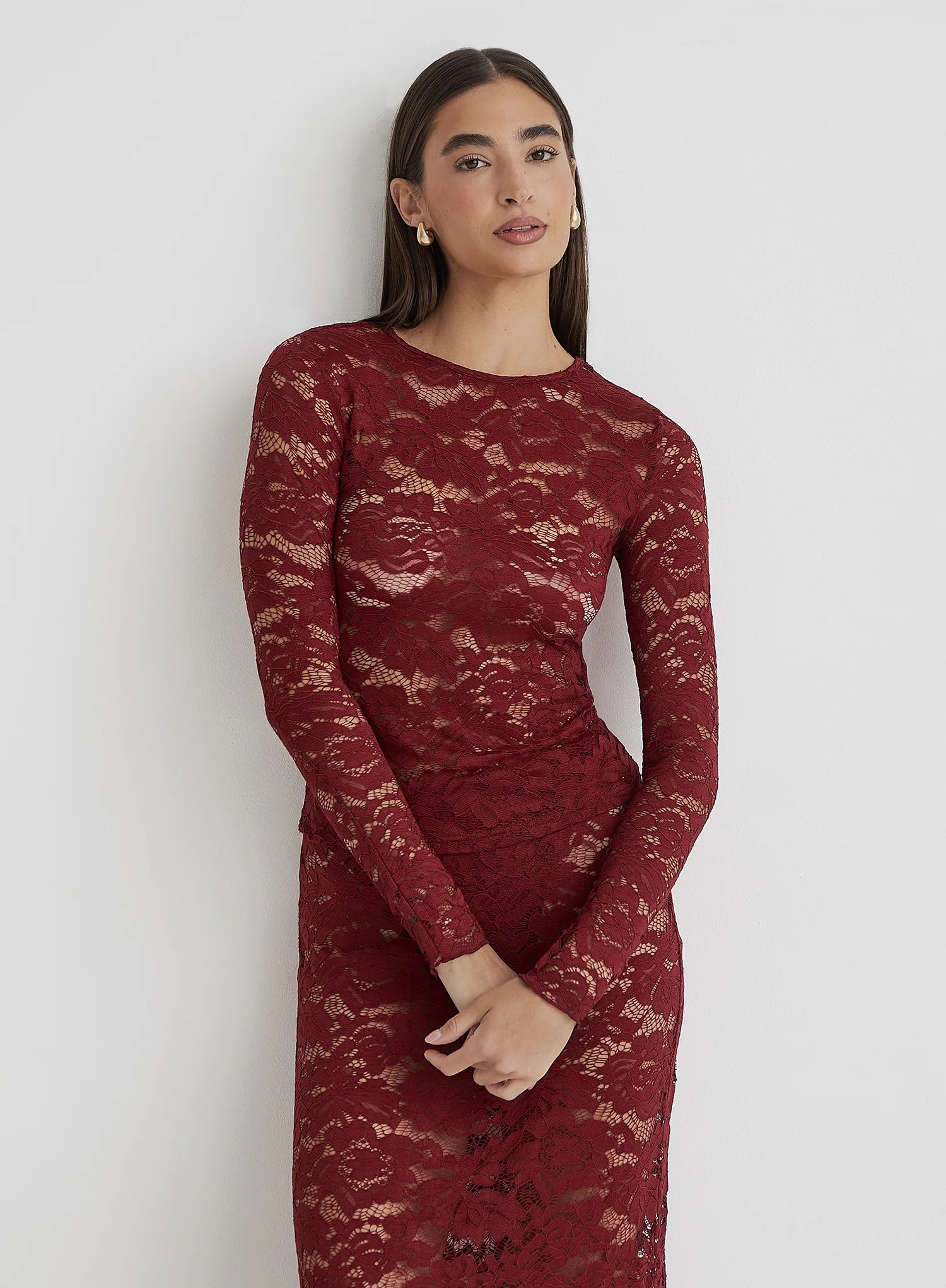 Burgundy Lace Long Sleeve Top