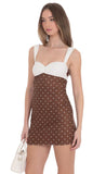 Two Tone Polka Dot Mesh Bodycon Dress in Brown
