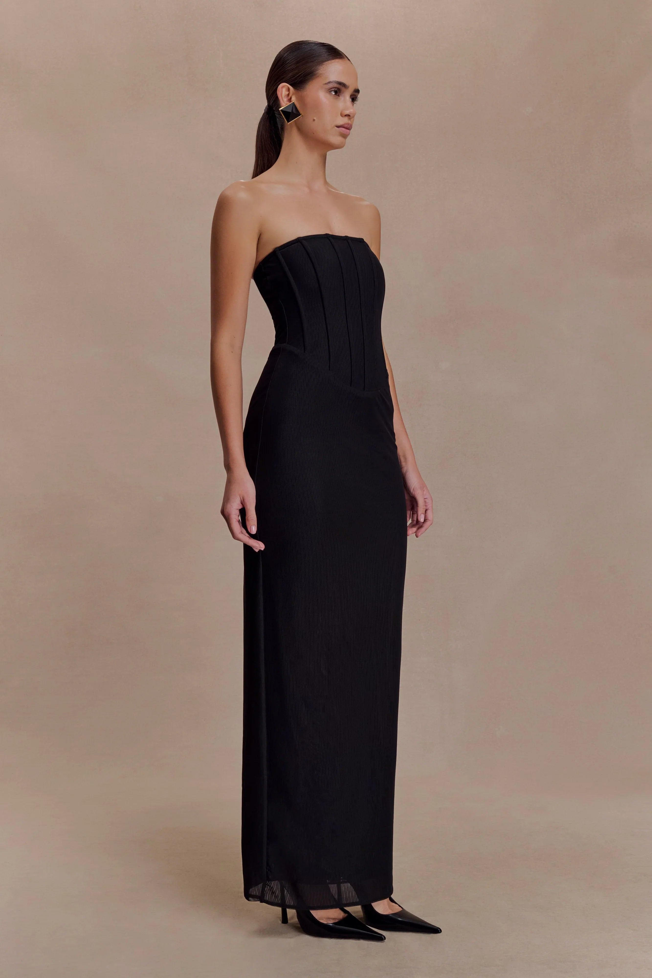 Gemma Strapless Mesh Maxi Dress Black
