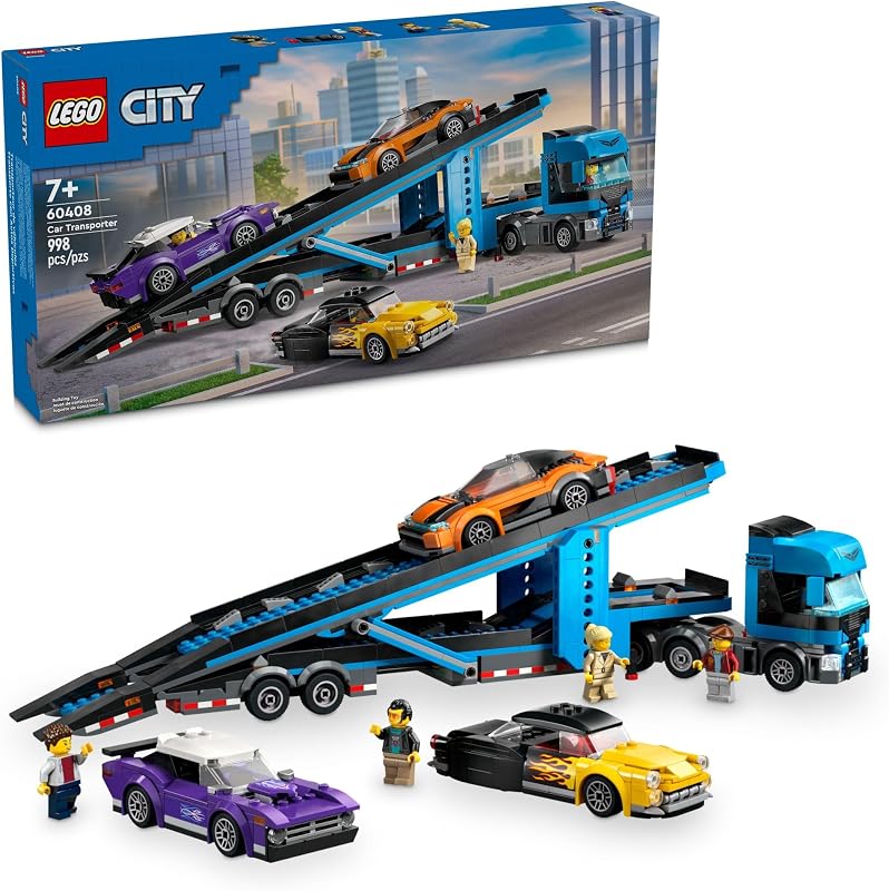 LEGO City Car Transporter 60408 Back to School Gift for Students Building Toy Boys Girls Ages 7 W Toy Cars 998 pieces Truck Toy for Kids