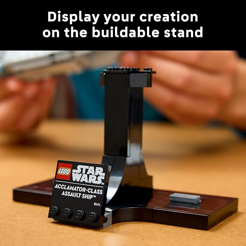 LEGO Star Wars Acclamator Class Assault Ship Building Set for Adults Star Wars Collectibles Set with Display Stand Building Kit with 450 Pieces 75404
