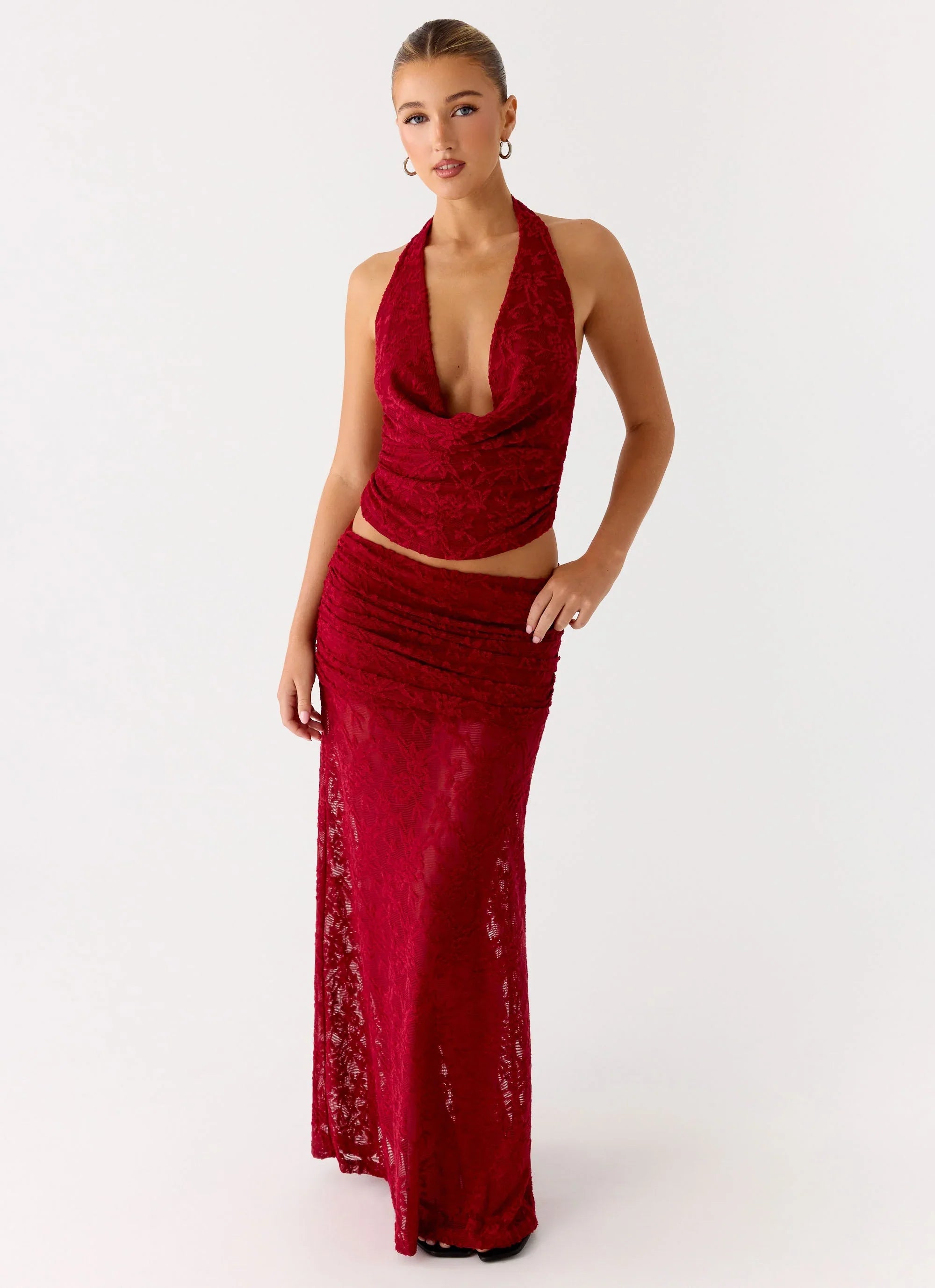 Farruko Jacquard Maxi Skirt Dark Cherry