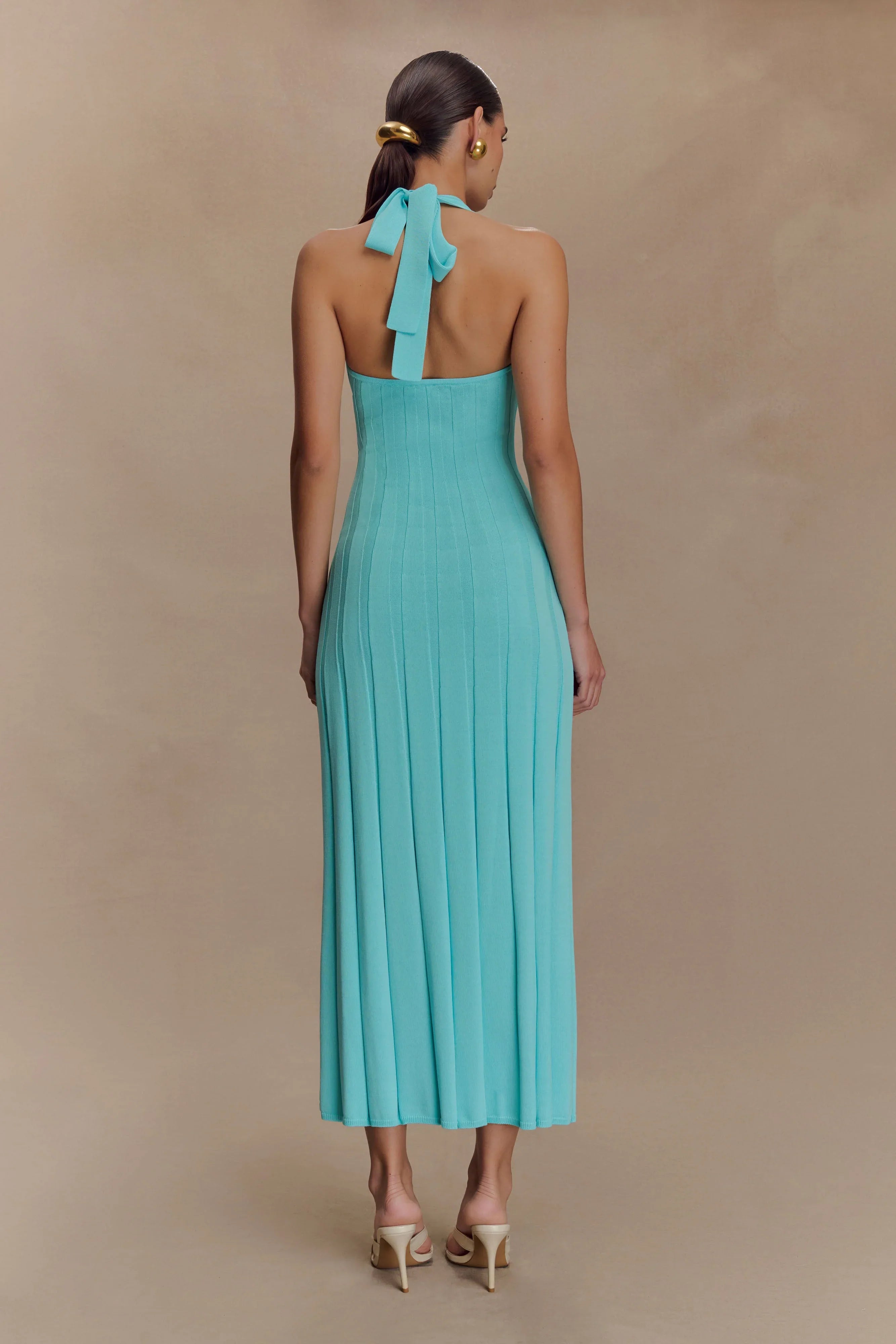 Jacqui Halter Knit Midi Dress Cyan Blue
