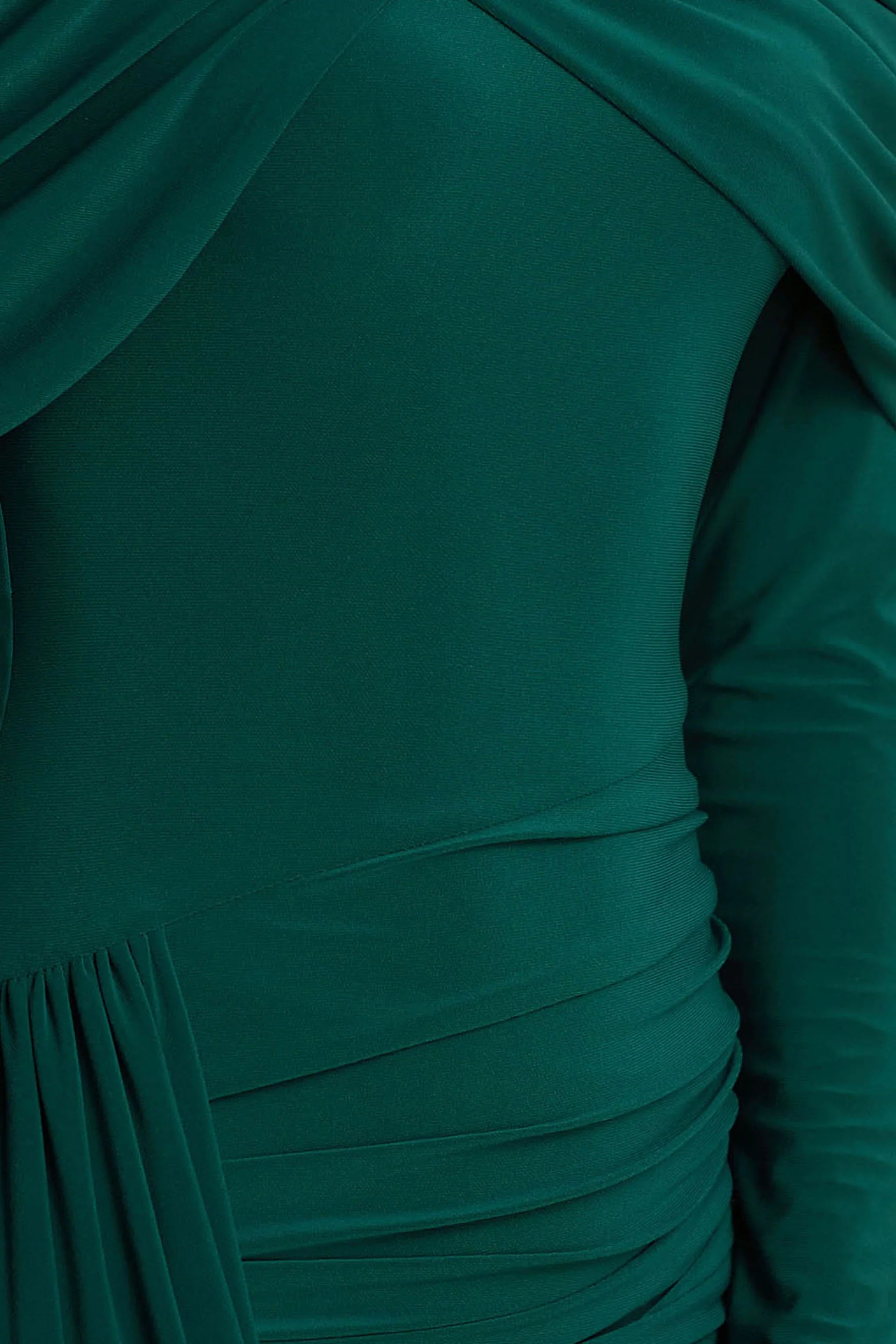 Aneira Bottle Green High Neck Maxi Dress With Cape Sleeves