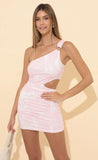 One Shoulder Cutout Dress in Pink Swirl