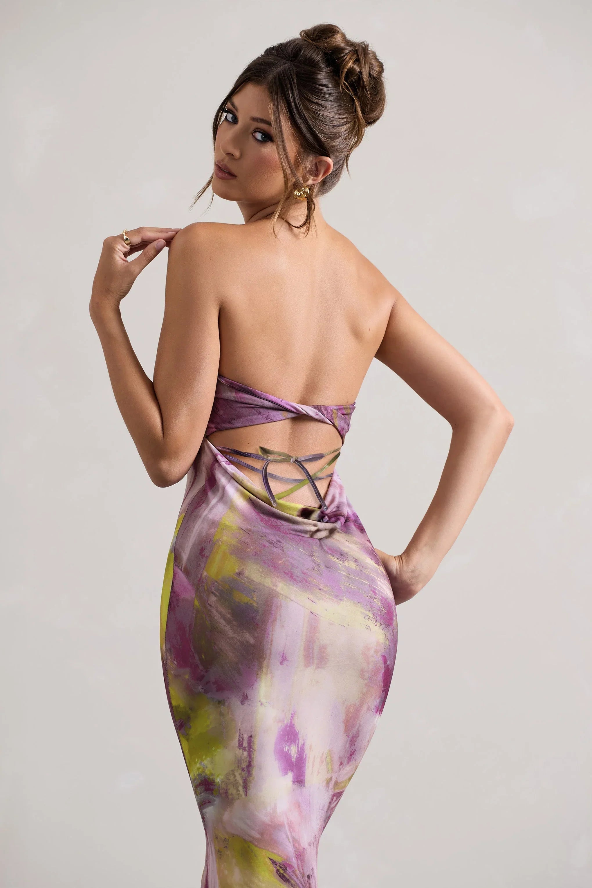 Santiago Lilac Print Strapless Twist Maxi Dress