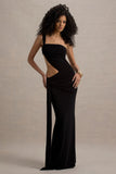 Giovanna Black Asymmetric Maxi Dress With Wrap Skirt