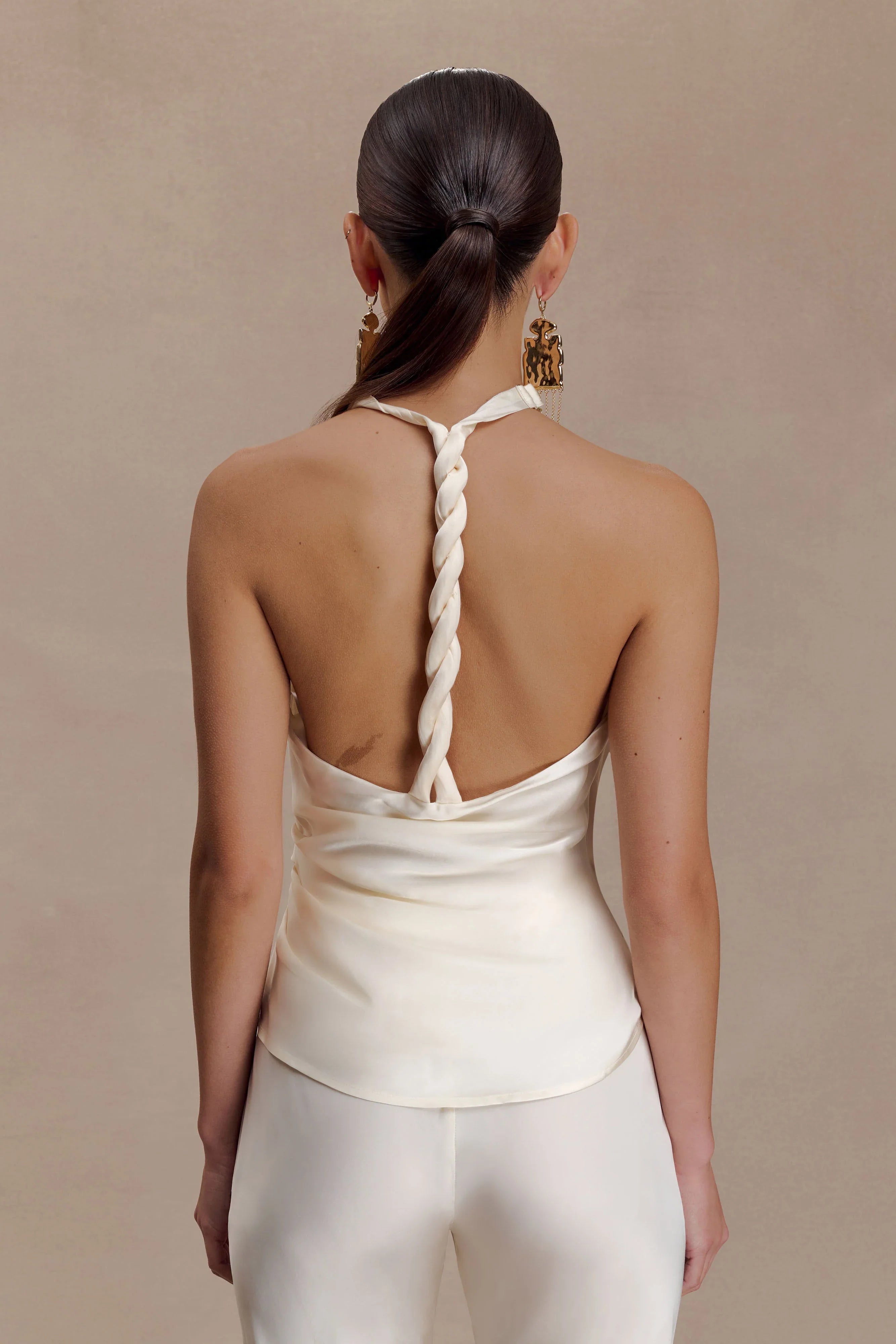 Bianca Satin Halter Top Ivory