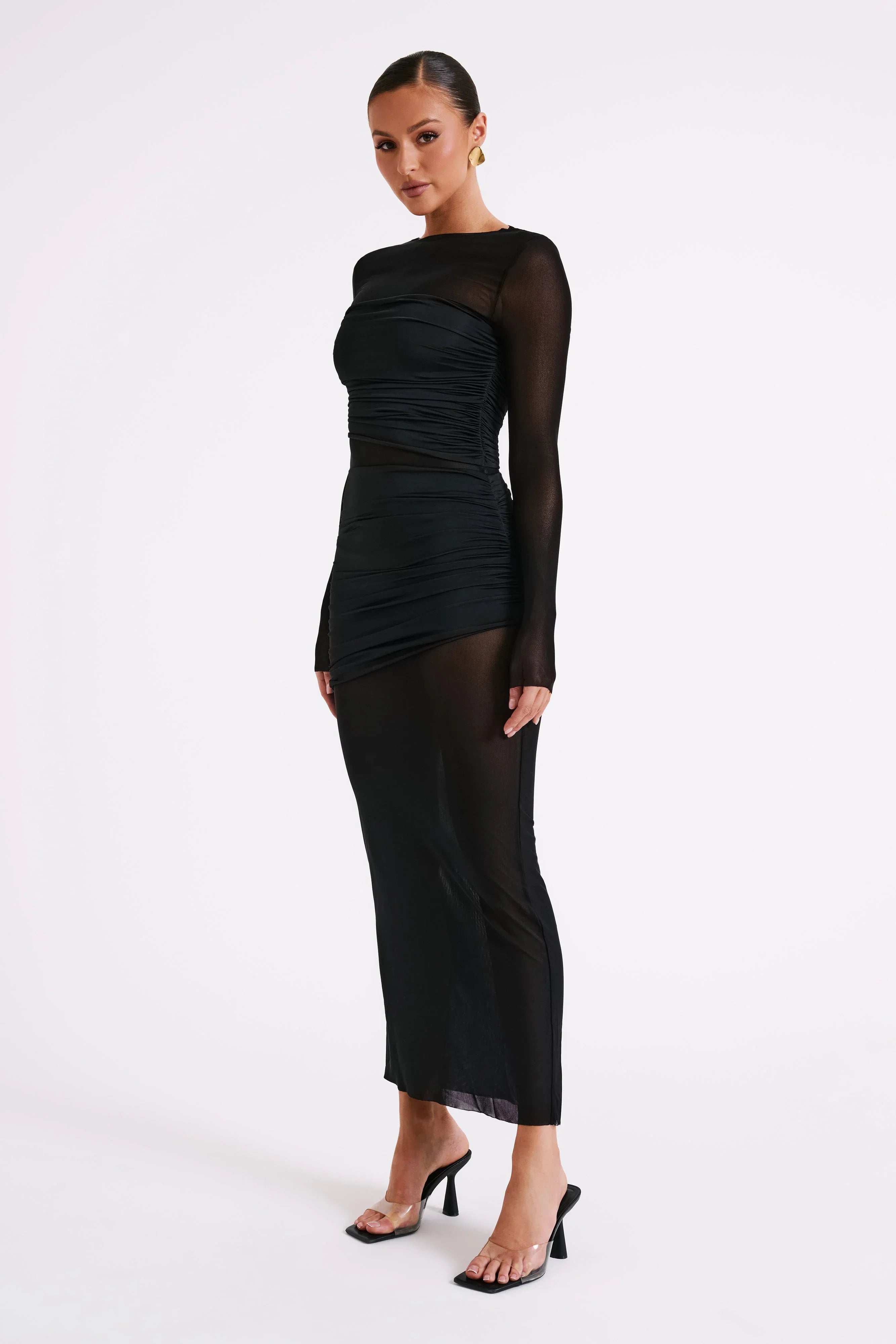 Kate Mesh And Nylon Maxi Dress Black
