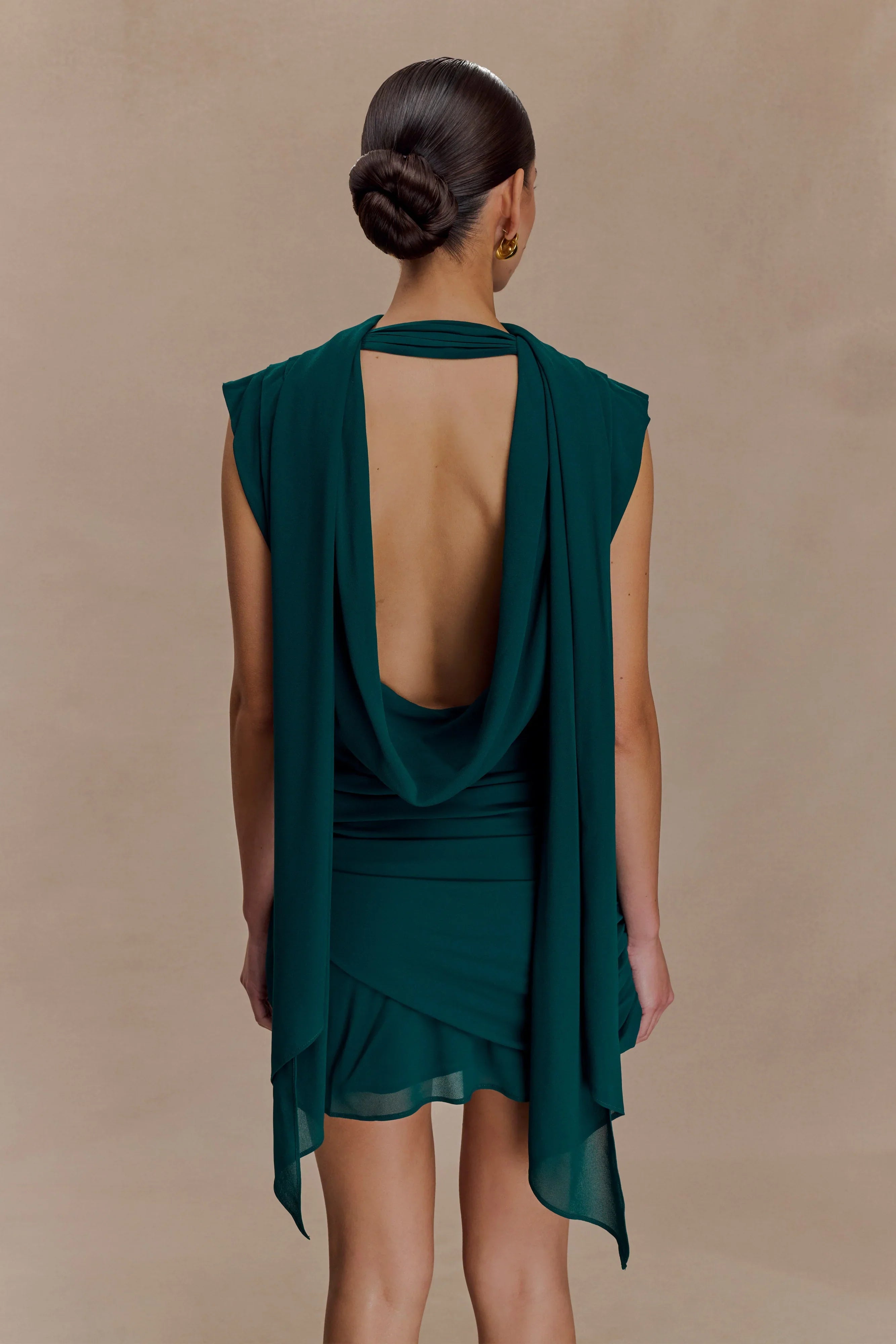 Giulia Chiffon Draped Mini Dress Dark Emerald