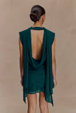 Giulia Chiffon Draped Mini Dress Dark Emerald