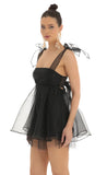 Glitter Bow Baby Doll Dress in Black