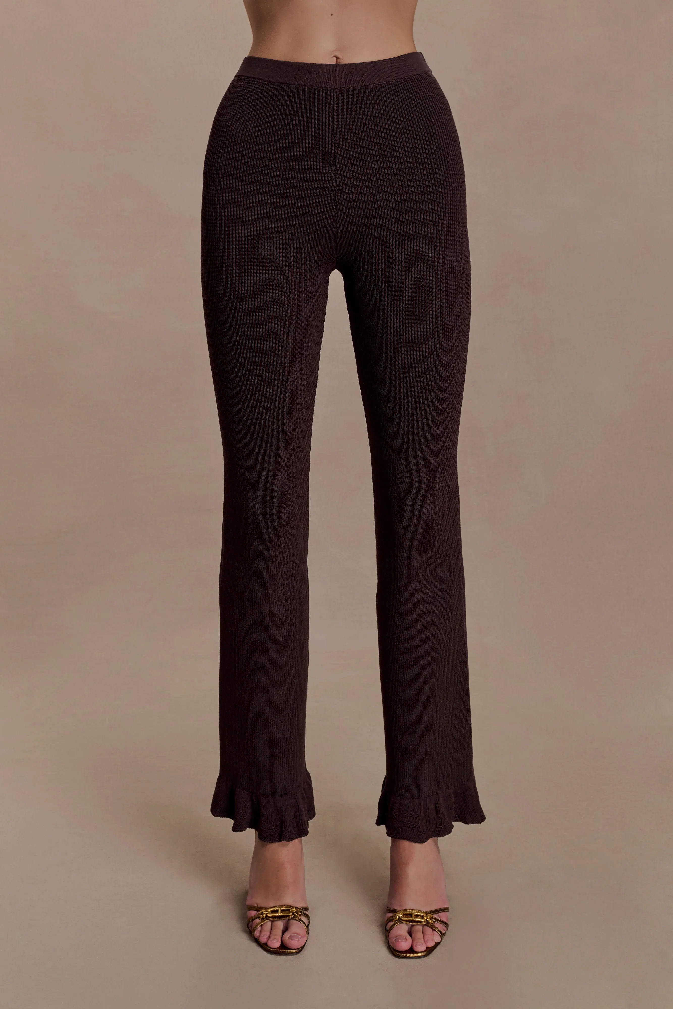 Suzie Ribbed Flared Pants Chocolate
