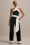 Caterina Black White Halter Neck Wide Leg Jumpsuit